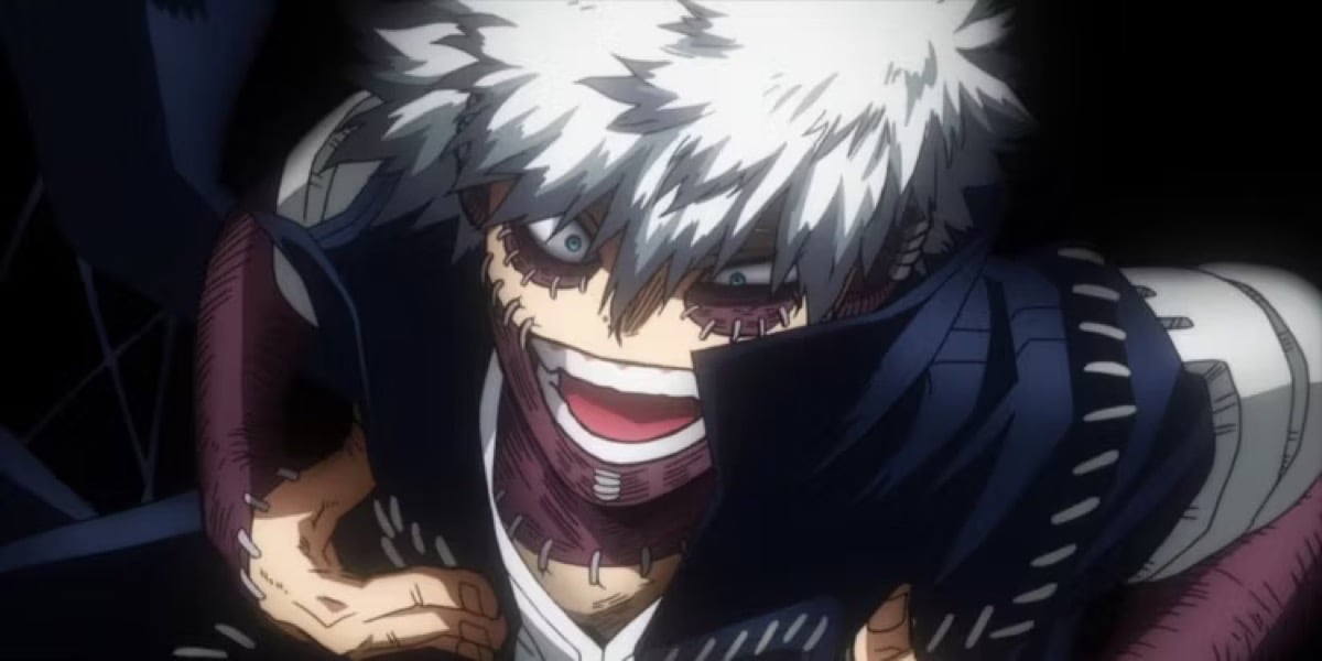Dabi grins and laughs maniacally in "My Hero Academia"