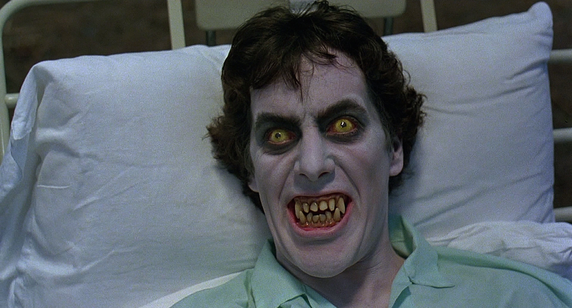 A yellow-eyed David Kessler (David Naughton) bares his fangs in ‘An American Werewolf in London.’ 