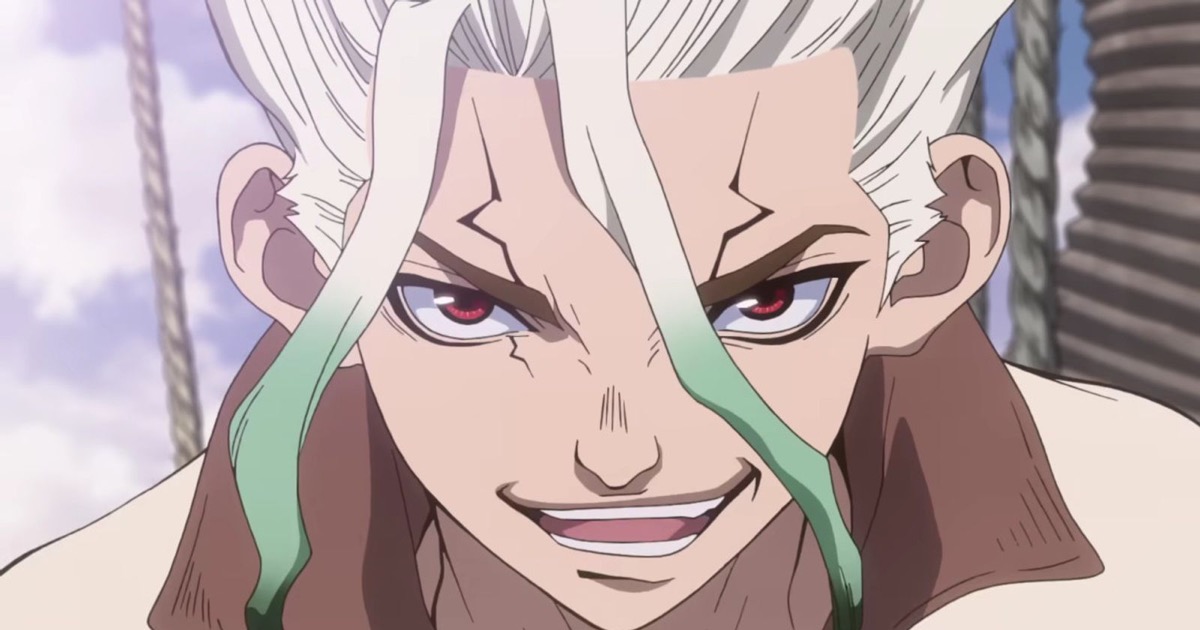 Dr. Stone smirking confidently in "Dr. Stone"
