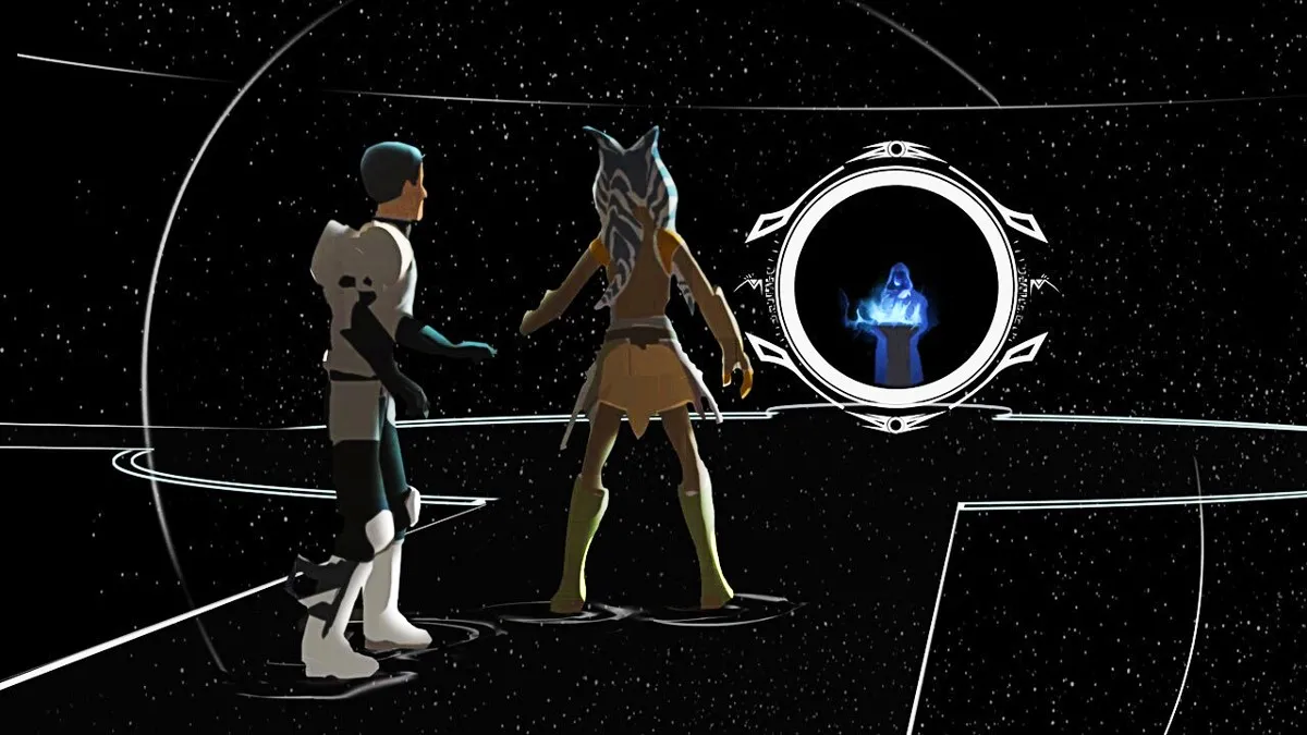 Ezra Bridger and Ahsoka Tano in the World Between Worlds in Star Wars Rebels