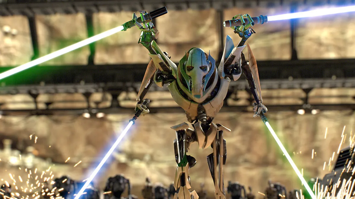 General Grievous, a cyborg 4-armed droid general, in Star Wars: Revenge of the Sith