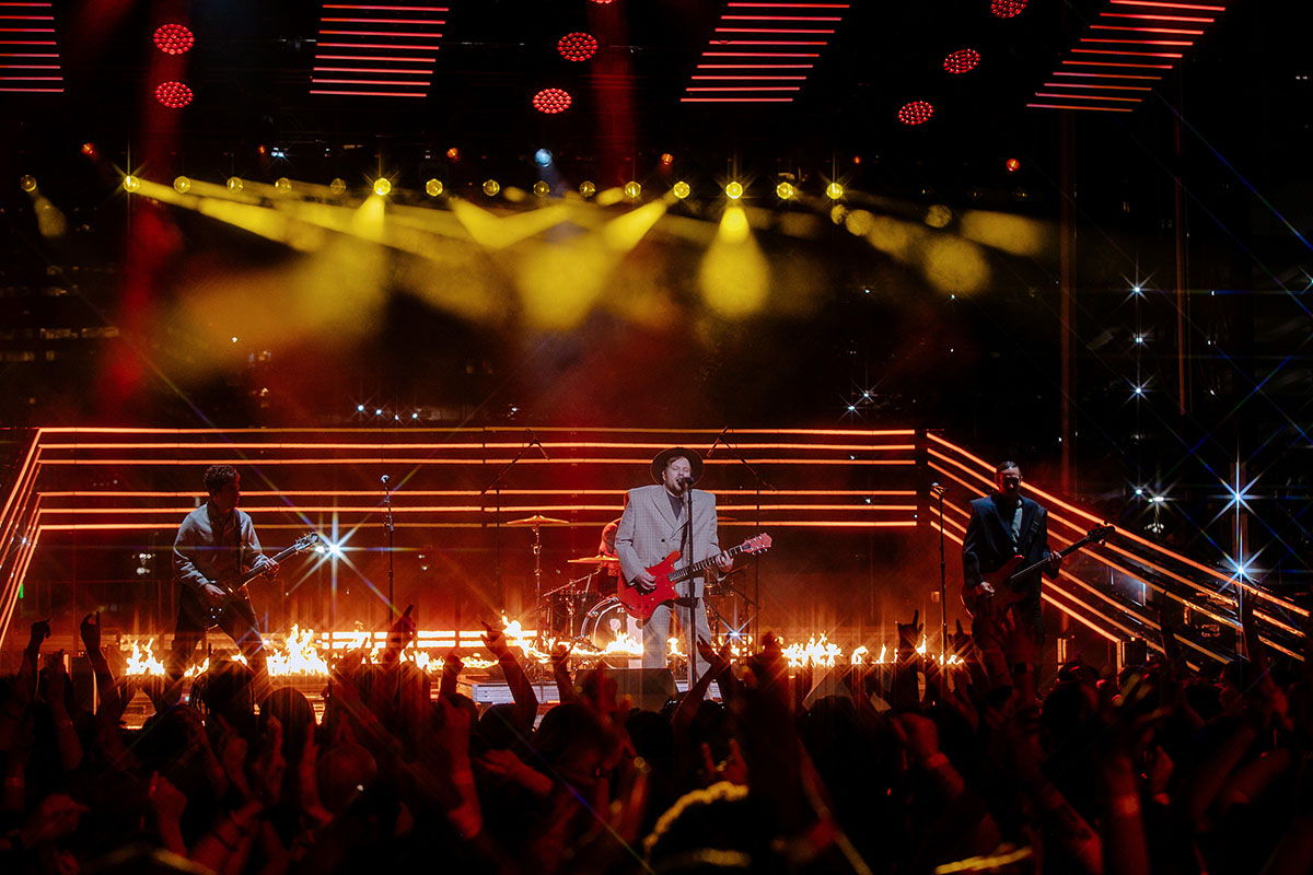 NEWARK, NEW JERSEY - SEPTEMBER 11: In this image released on September 12, 2023 Fall Out Boy performs during the 2023 Video Music Awards at Prudential Center on September 11, 2023 in Newark, New Jersey. (Photo by Catherine Powell/Getty Images for MTV)