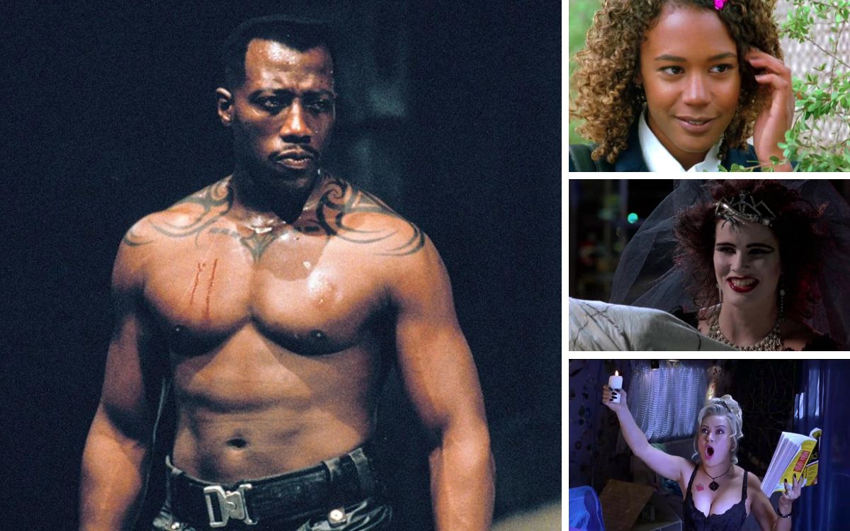 Four images of stills from the goth movies "Blade", "The Craft", "Bride of Chucky", and "Night of the Demons"