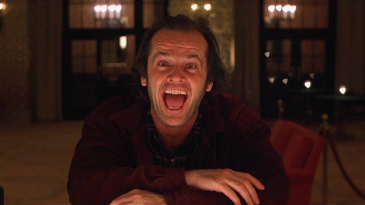 Jack Torrance (Jack Nicholson) breaks the fourth walls and laughs maniacally in 'The Shining.'