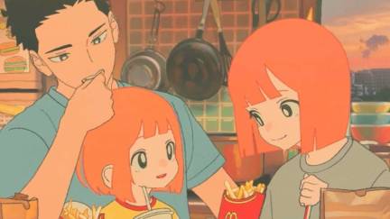 An anime-style ad for McDonald's Japan featuring a mother and father eating dinner with their daughter