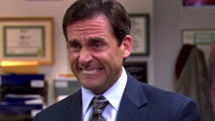 Michael Scott as portrayed by Steve Carrell grimacing in The Office