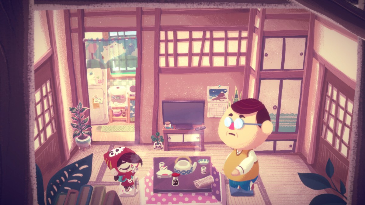 Mineko and her dad have tea in Mineko's Night Market