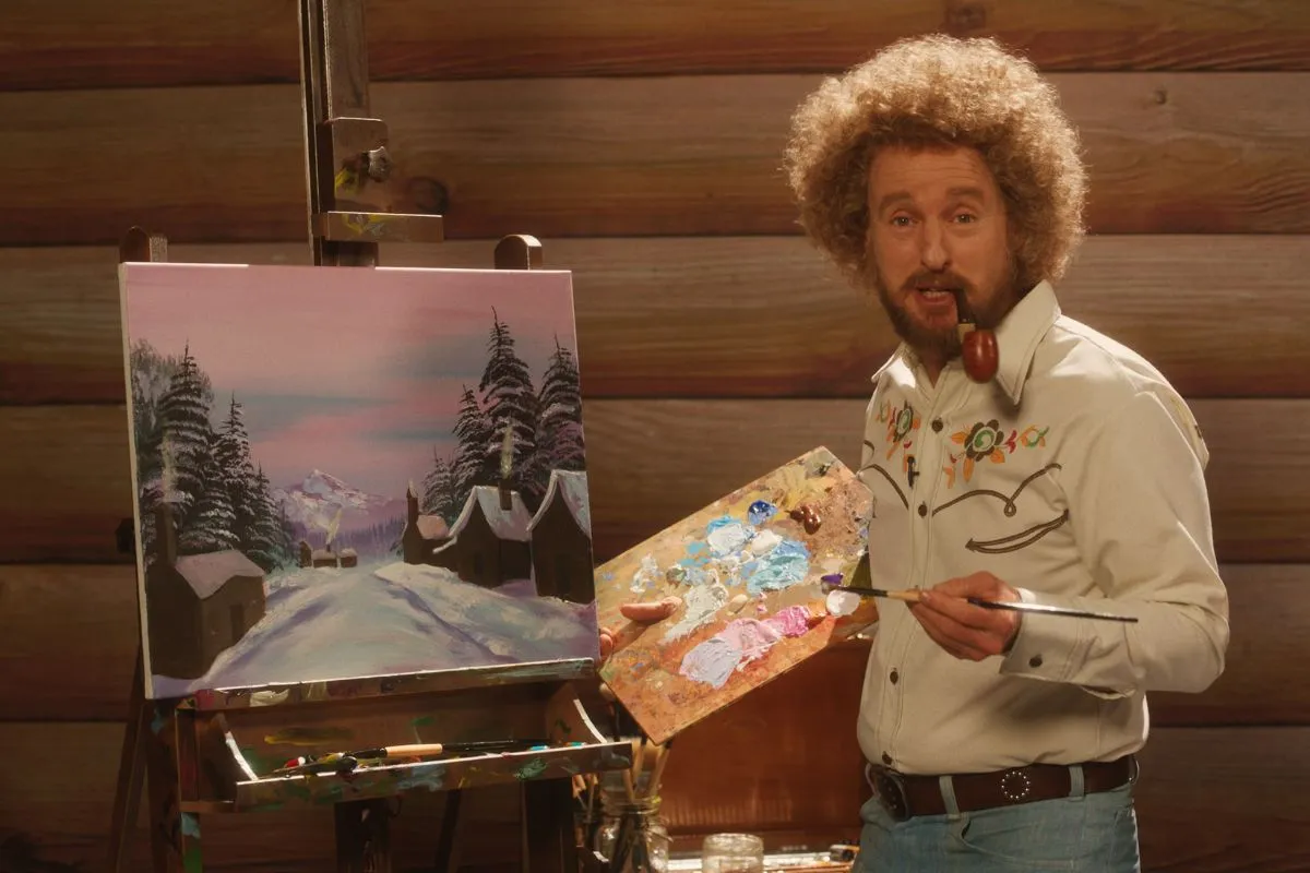 Owen Wilson as Carl Nargle, a fictional character based on Bob Ross, in 'Paint.'