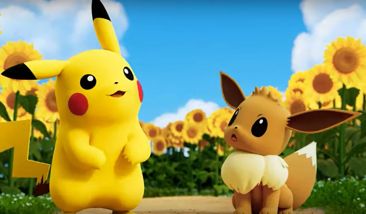 Pikachu and Eevee in the promotional video for Pokémon's collaboration with the Van Gogh museum