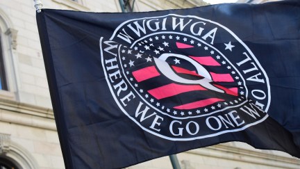 A QAnon flag, seen during a 2020 Virginia rally.