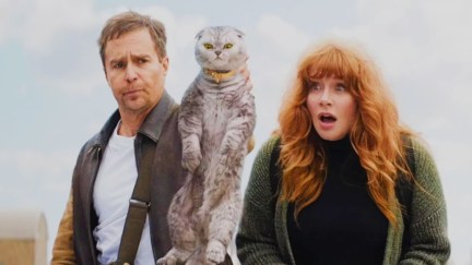 Sam Rockwell as Aidan and Bryce Dallas Howard as Elly Conway in Argylle