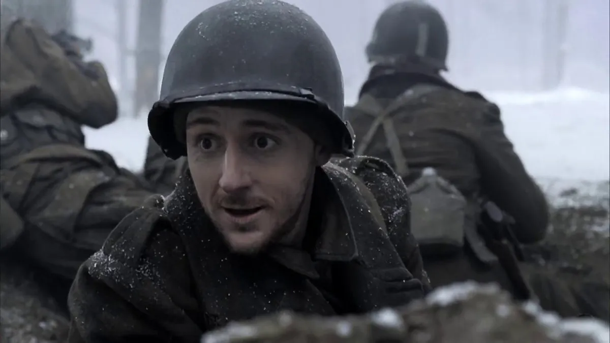 A soldier looks excited in 'Band of Brothers'.