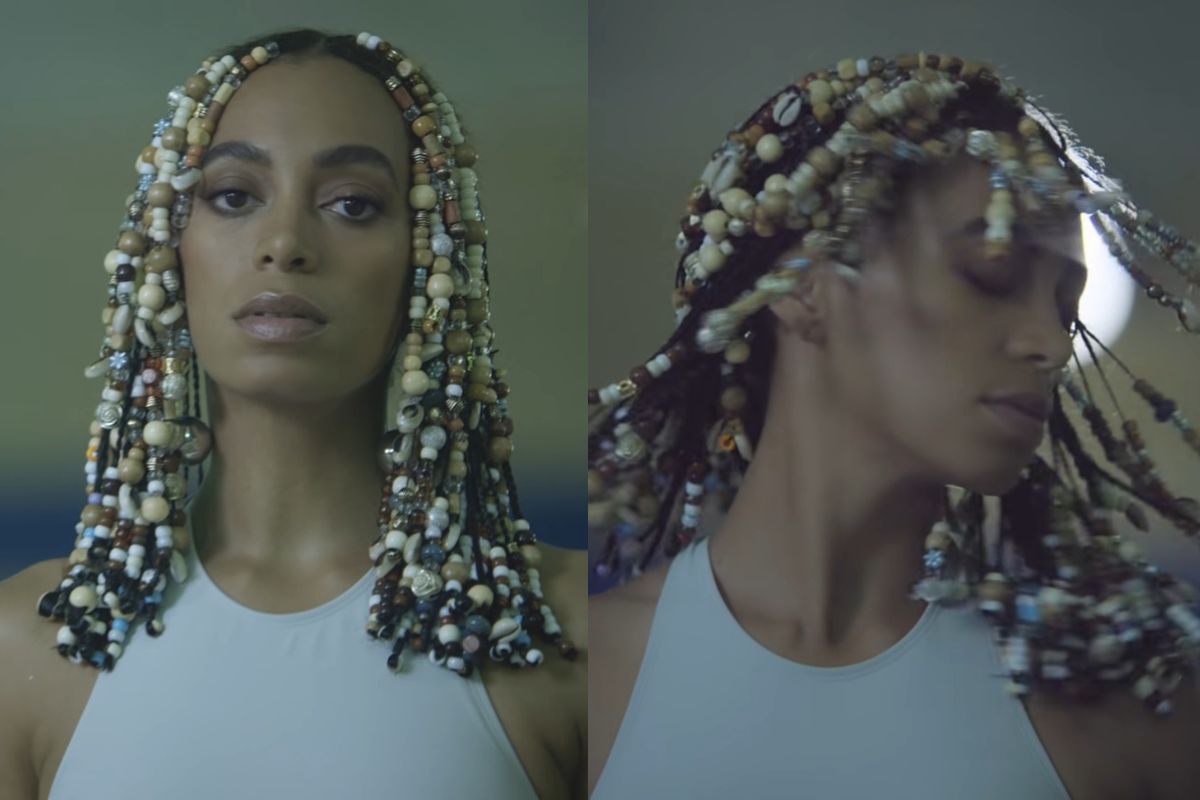 Solange Knowles shaking a beaded head for 'Don't Touch My Hair' from 'A Seat at the Table.'