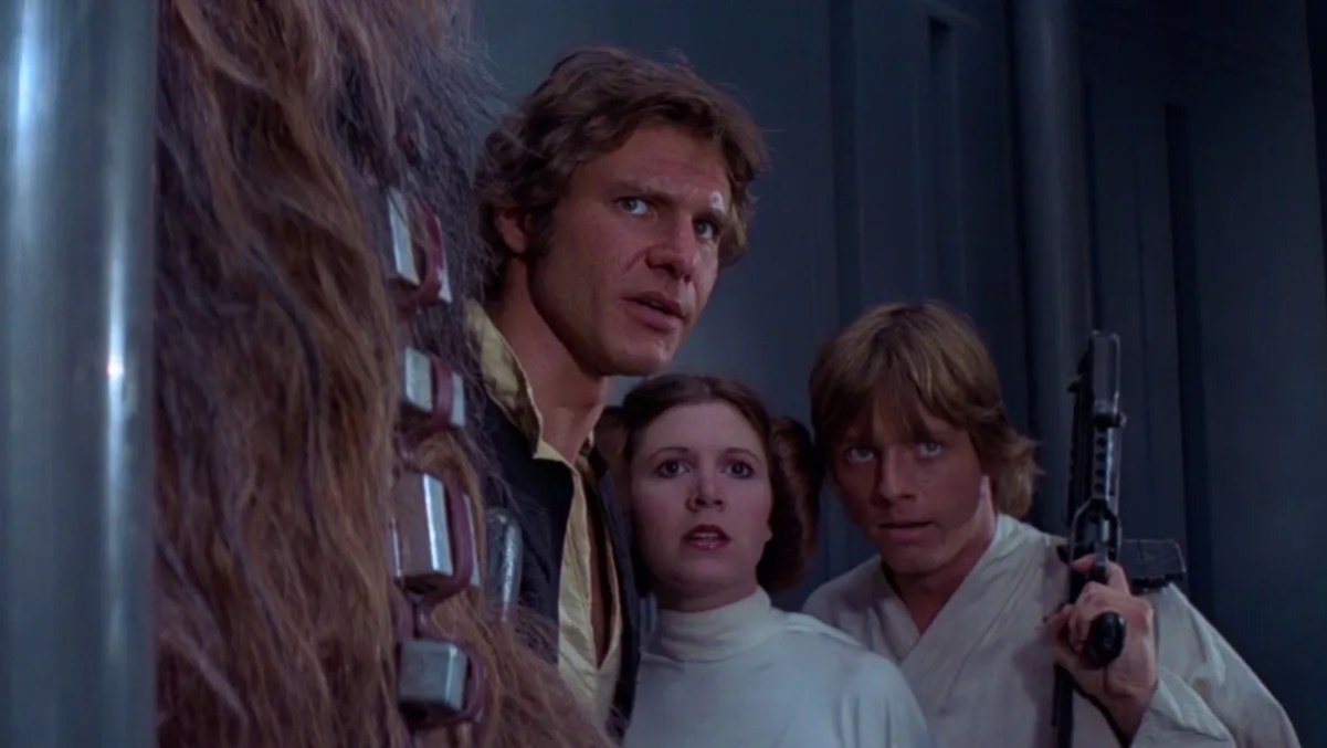 Luke, Han, Leia, and Chewbecca in 'Star Wars: Episode IV - A New Hope'