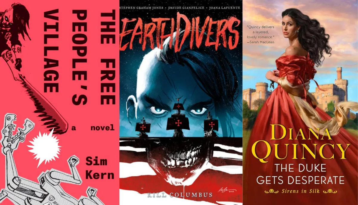 "The Free People's Village" by Sim Kern; "Earthdivers, Vol. 1: Kill Columbus" by Stephen Graham Jones, Joana Lafuente (Colorist), and Davide Gianfelice.; and "The Duke Gets Desperate" by Diana Quincy.