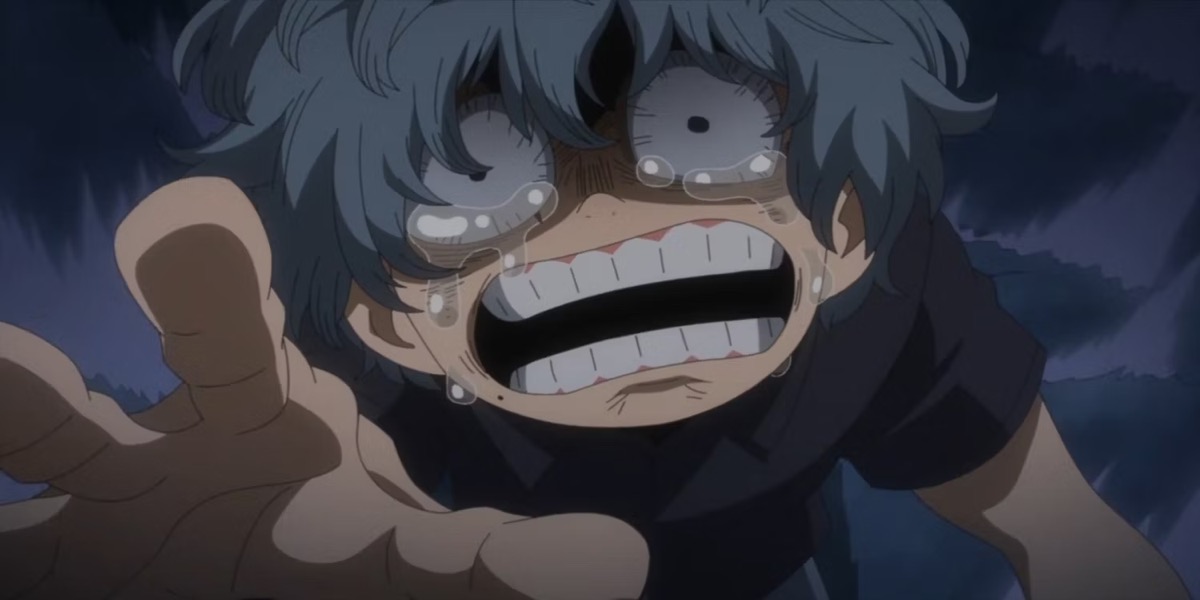 Tenko Shimura sobbing and reaching in "My Hero Academia"