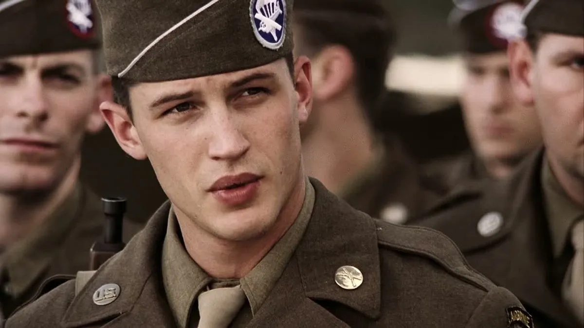 A young man wears a military dress uniform in 'Band of Brothers.'