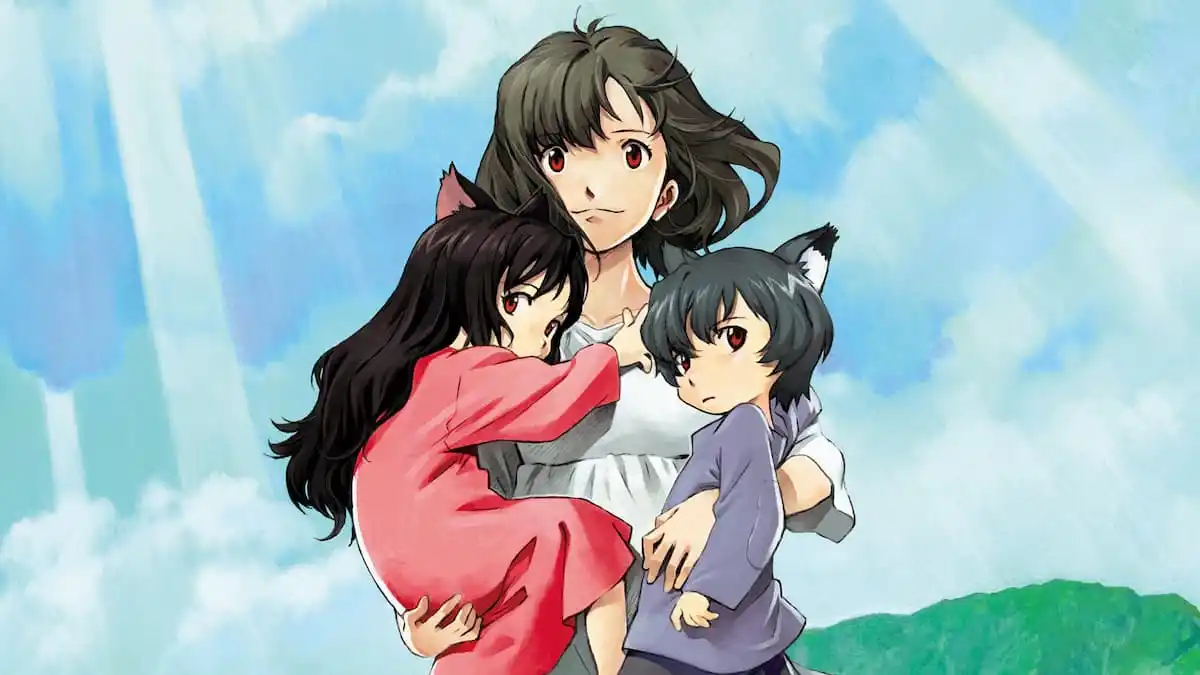 Hana and her two children in 'Wolf Children'