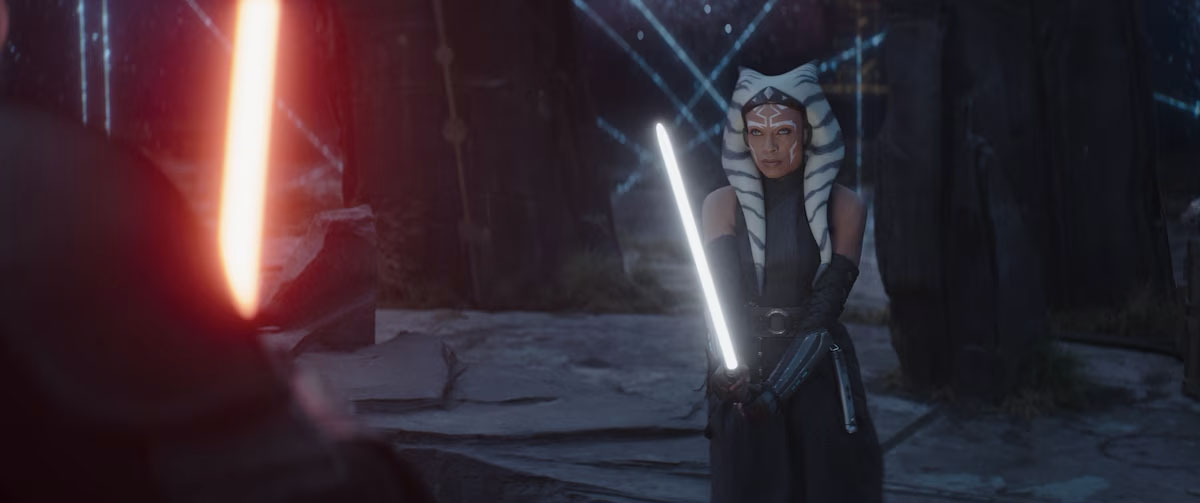 Ahsoka fighting with a lightsaber