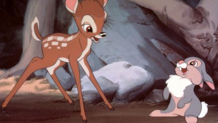 Bambi and Thumper smiling at one another in 'Bambi'.