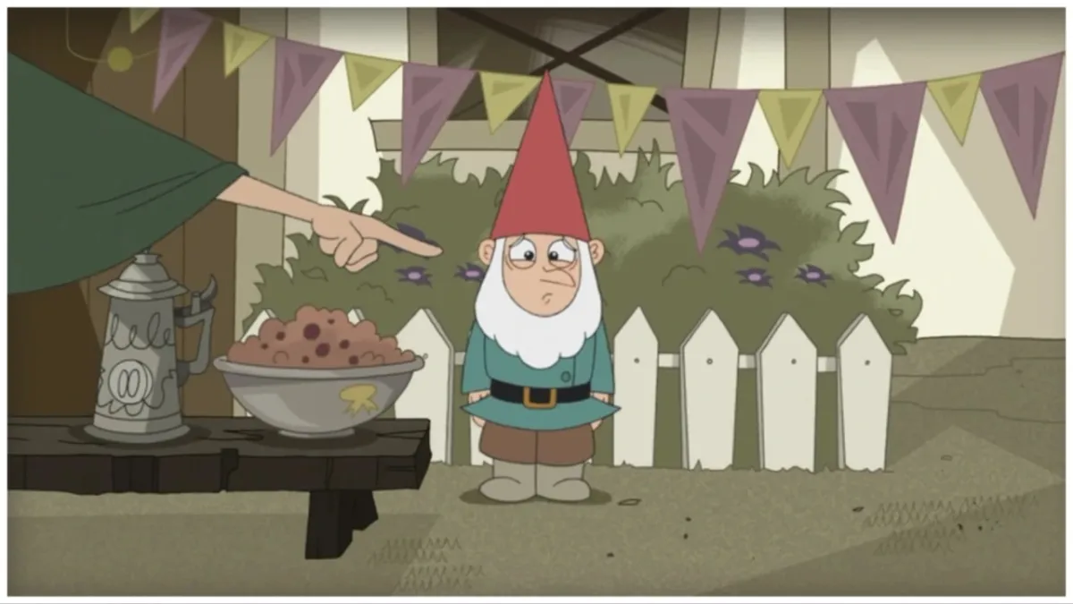 Heinz Doofenshmirtz being forced to be a Lawn Gnome as a child from 'Phineas and Ferb'.