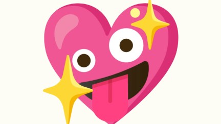 Pink heart emoji combined with face sticking out tongue emoji, and sparkles emoji
