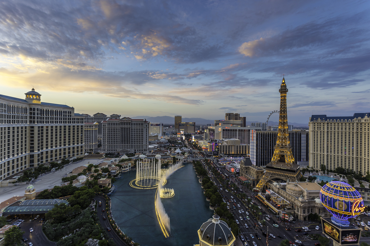 Las Vegas strip from above at dusk