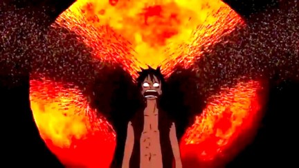 Luffy during the climax of One Piece: Baron Omatsuri and the Secret Island