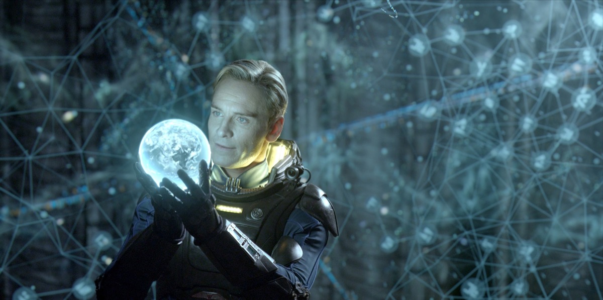 Michael Fassbender holds a glowing orb in 'Prometheus'.