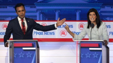 Vivek Ramaswamy and Nikki Haley look heated during the Republican debate.