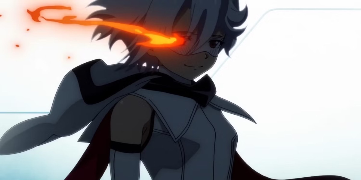 The hero Shy looks at the camera with one glowing eye in "Shy" 