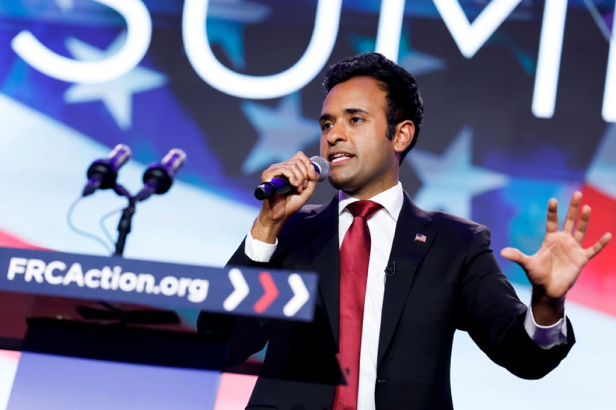 Republican Presidential candidate Vivek Ramaswamy speaks at the Pray Vote Stand Summit at the Omni Shoreham Hotel on September 15, 2023 in Washington, DC.