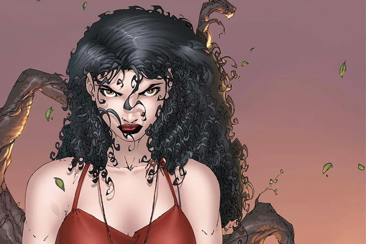 A drawing of a woman with dark curly hair glares at the camera in the 'Anita Blake' comic book series.