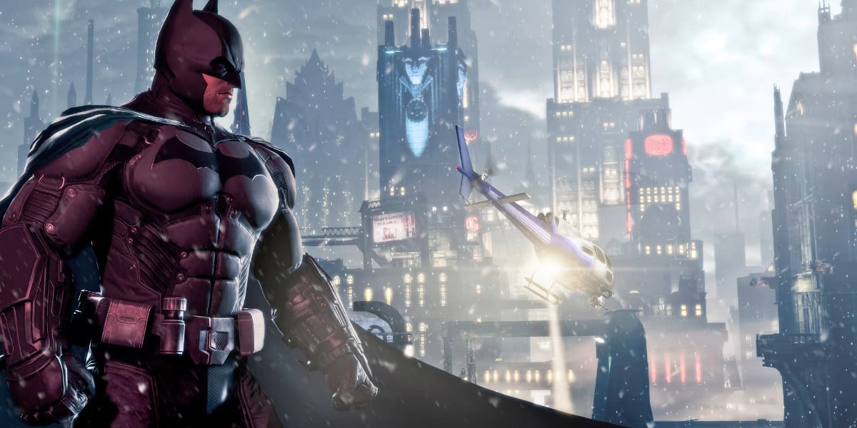 Batman standing in front of Gotham in Batman: Arkham Origins