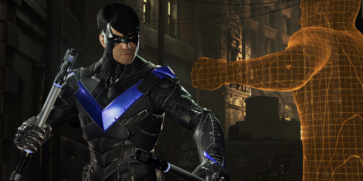 Nightwing in a fighting stance in Batman: Arkham VR