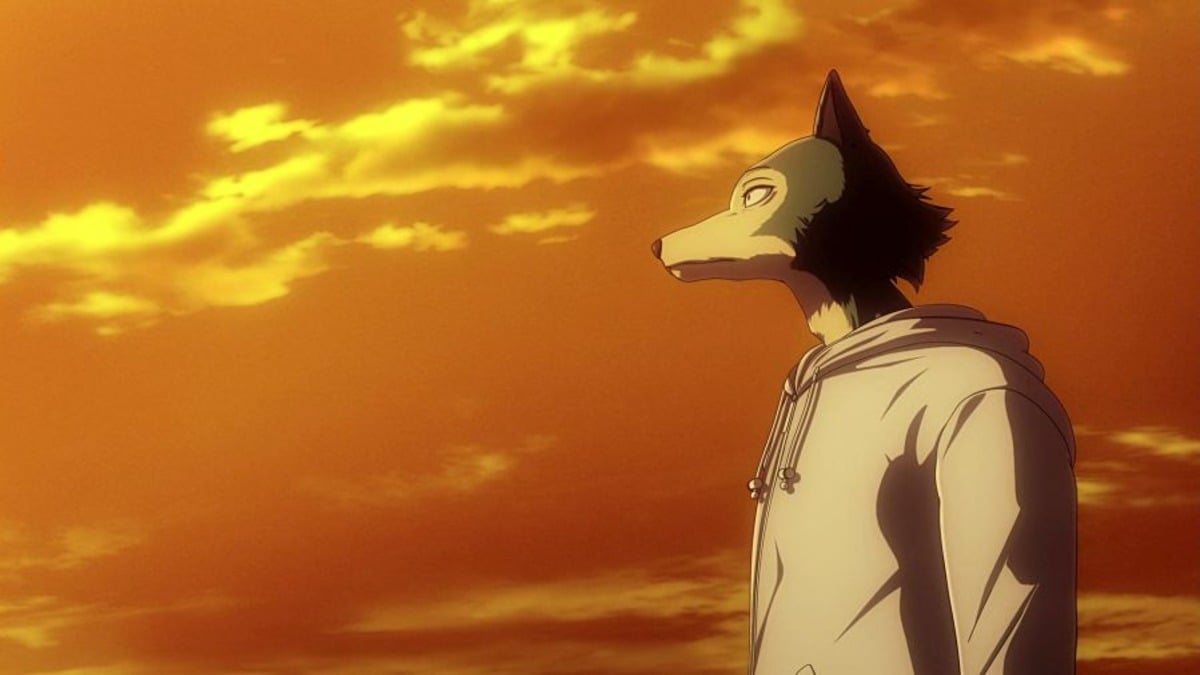 Legoshi looking out into the distance during the sunset in Episode 12, Season 2 of Beastars