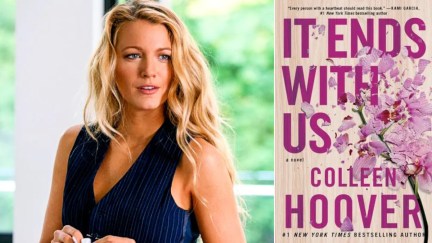 Blake Lively in A Simple Favor next to the cover for Colleen Hoover's It Ends With Us novel