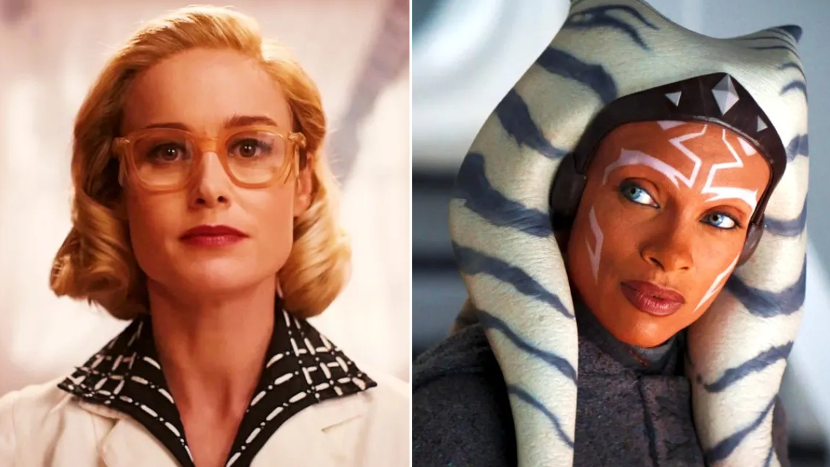 Brie Larson as Elizabeth Zott in Lessons in Chemistry and Rosario Dawson as Ahsoka Tano in Ahsoka.