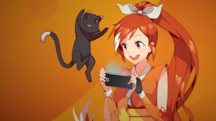 Crunchyroll Hime with a smartphone