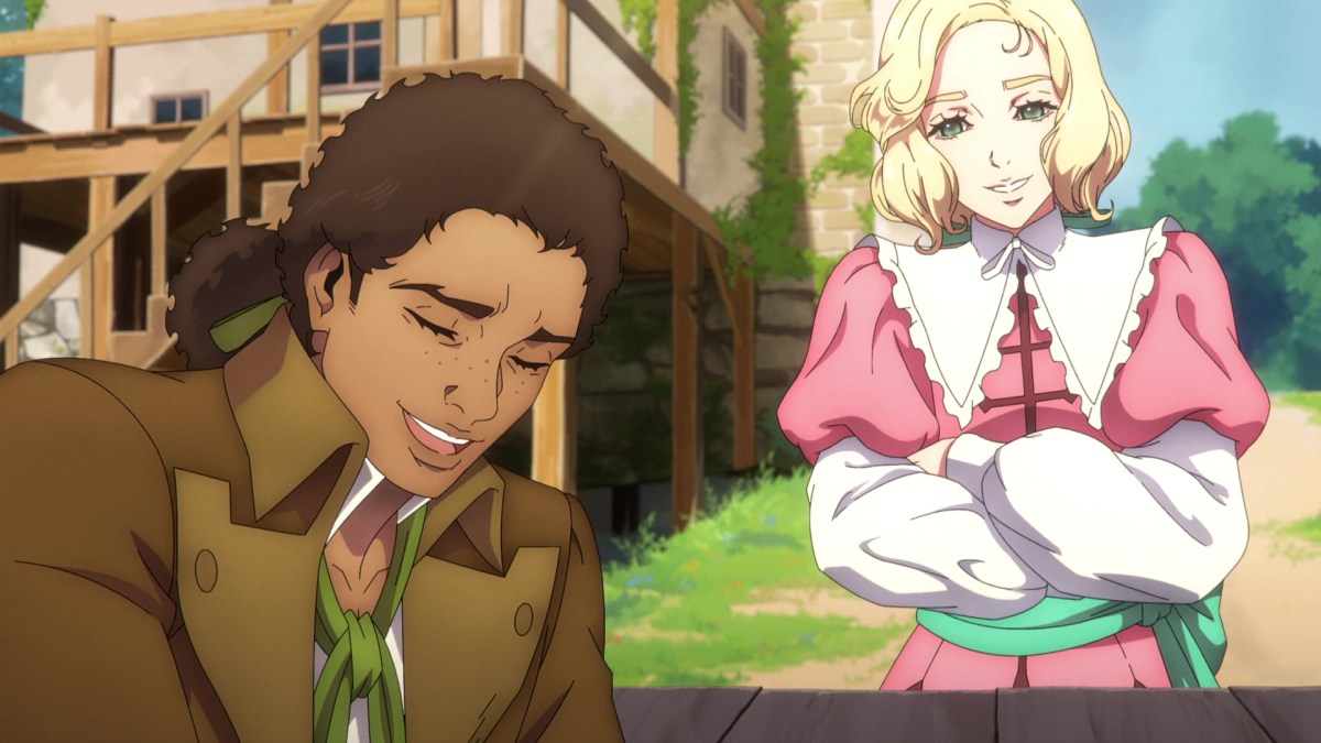 Maria and Edouard chuckling in 'Castlevania: Nocturne.' 