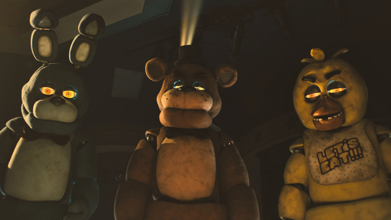 Still from the Five Nights at Freddy's movie, showing the murderous animatronics