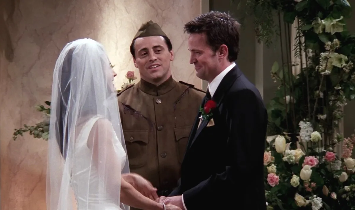 Courteney Cox, Matt LeBlanc and Matthew Perry in Friends "The One With Monica and Chandler's Wedding" (NBC)