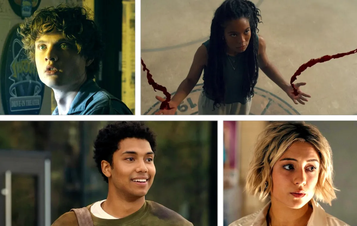 Gen V character collage with Jaz Sinclair, Asa Germann, Chance Perdomo, and Lizze Broadway