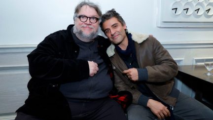 Guillermo del Toro and Oscar Isaac at a press event.