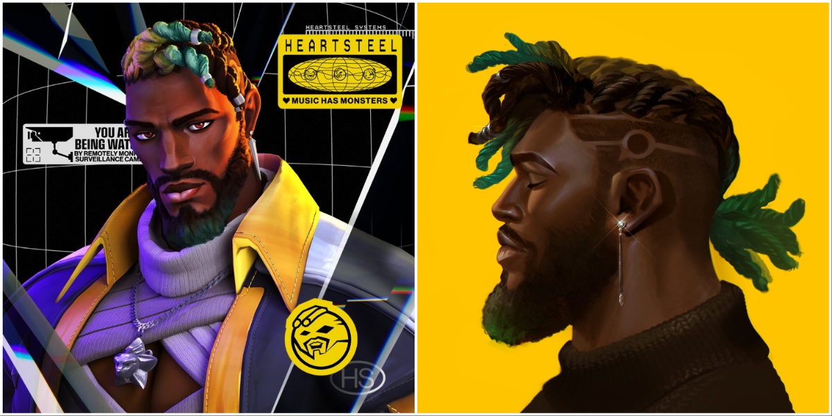 Heartsteel K'Sante official wallpaper (left) and K'Sante sideprofile of him chilling (right)