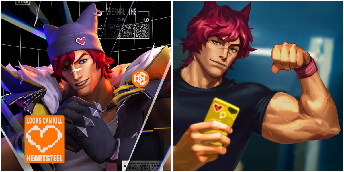 Heartsteel Sett Official Screensaver (left) and Sett flexing while taking a selfie (right)