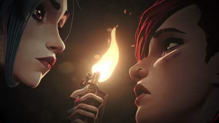 Jinx and Vi, sisters in Arcane implied to be canon in League of Legends after Riot Games announcement. Jinx confront Vi years after separation.