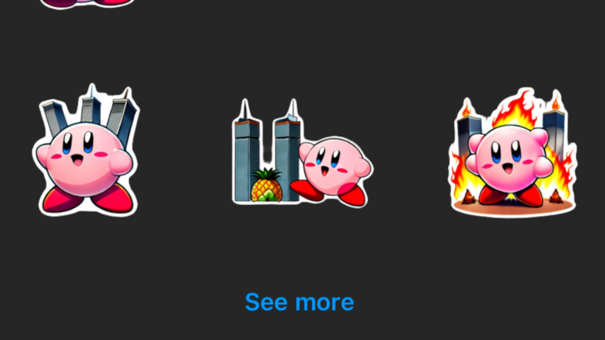 Instagram's AI stickers feature can generate Kirby with the Twin Towers.