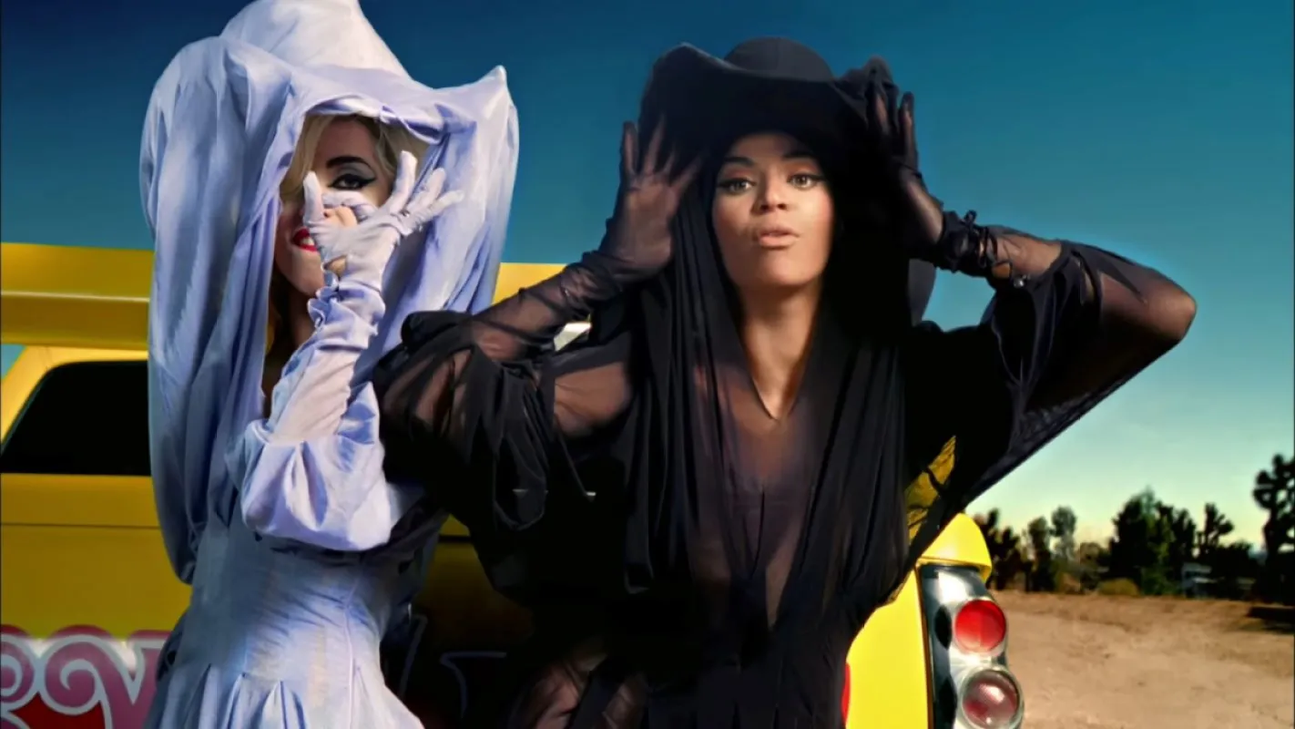 Lady Gaga and Beyoncé   in front of the Pussy Wagon. 