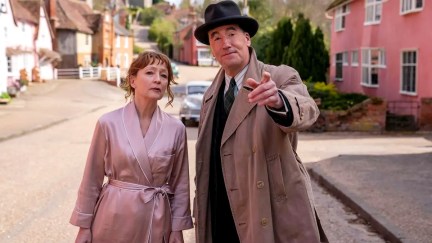 Lesley Manville as Susan Ryeland and Tim McMullan as Atticus Pund in Magpie Murders